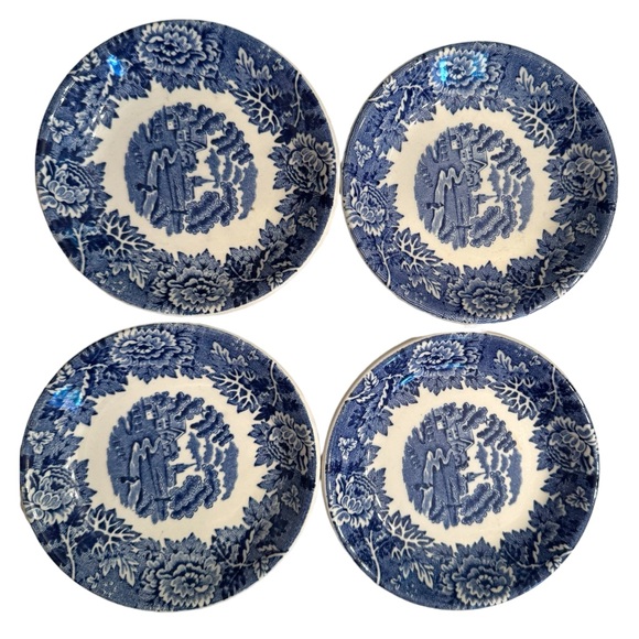 Vintage Woods Ware english pottery blue transfer small condiment bowls - Picture 1 of 6